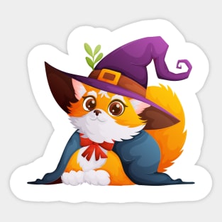 Cute and fluffy cat in a purple witch hat Sticker